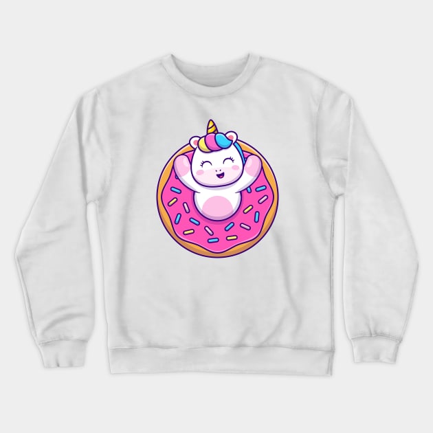 Cute Unicorn With Doughnut Cartoon Crewneck Sweatshirt by Catalyst Labs